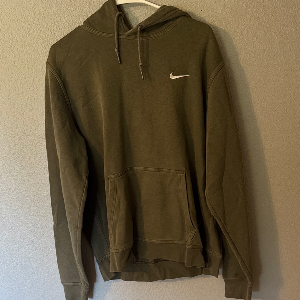 Nike Men's Olive Hoodie with White Logo